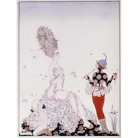 Mother Nature Black Modern Wood Framed Art Print with Double Matting by Barbier, Georges