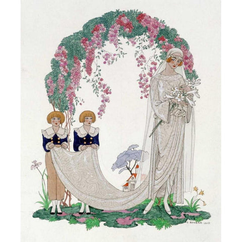 The Bride White Modern Wood Framed Art Print by Barbier, Georges