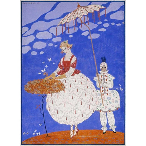 Roses DAutomne Black Modern Wood Framed Art Print with Double Matting by Barbier, Georges