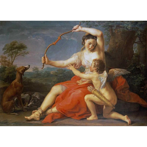 Diana Breaking Cupids Bow Gold Ornate Wood Framed Art Print with Double Matting by Batoni, Pompeo Girolamo