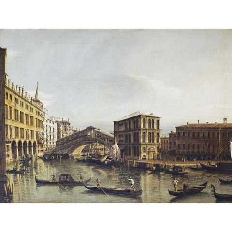 The Grand Canal, Venice Black Modern Wood Framed Art Print with Double Matting by Bellotto, Bernardo