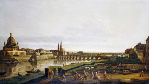 A View of Dresden Black Ornate Wood Framed Art Print with Double Matting by Bernardo, Bellotto
