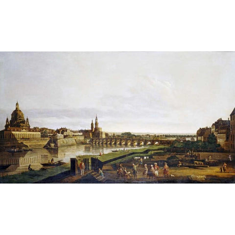A View of Dresden Black Modern Wood Framed Art Print by Bernardo, Bellotto