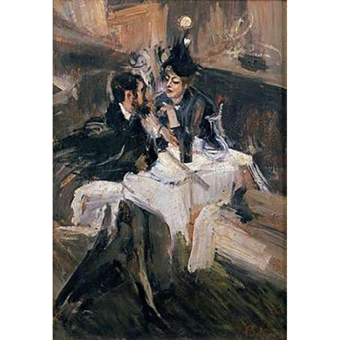 The Sweethearts Lunch White Modern Wood Framed Art Print by Boldini, Giovanni