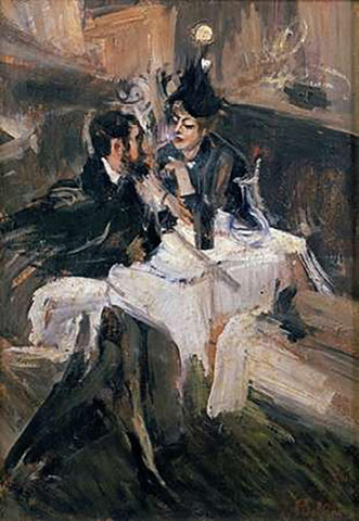 The Sweethearts Lunch White Modern Wood Framed Art Print with Double Matting by Boldini, Giovanni