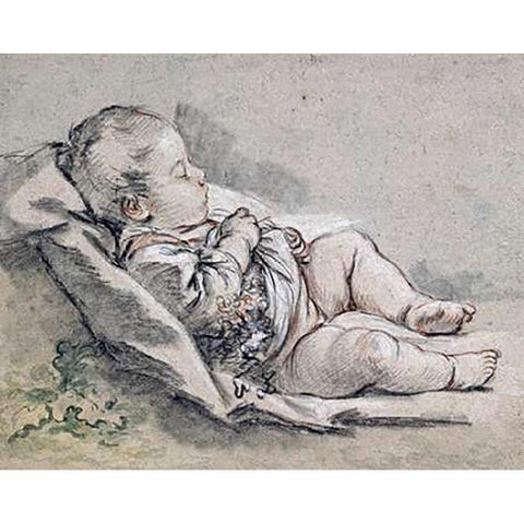 A Sleeping Baby White Modern Wood Framed Art Print by Boucher, Francois