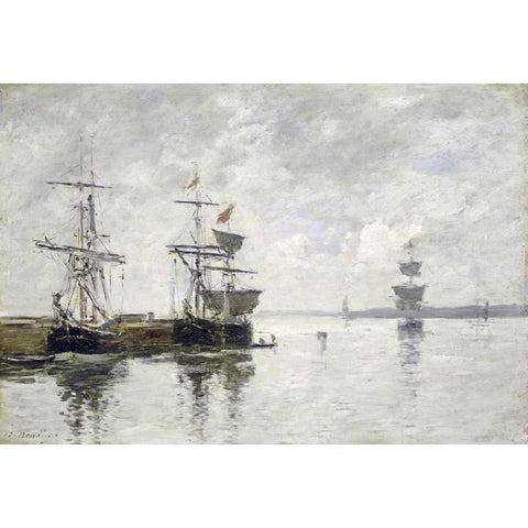 Scene Du Port Gold Ornate Wood Framed Art Print with Double Matting by Boudin, Eugene