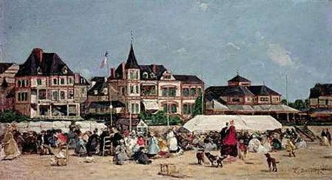 Casino De Trouville White Modern Wood Framed Art Print with Double Matting by Boudin, Eugene