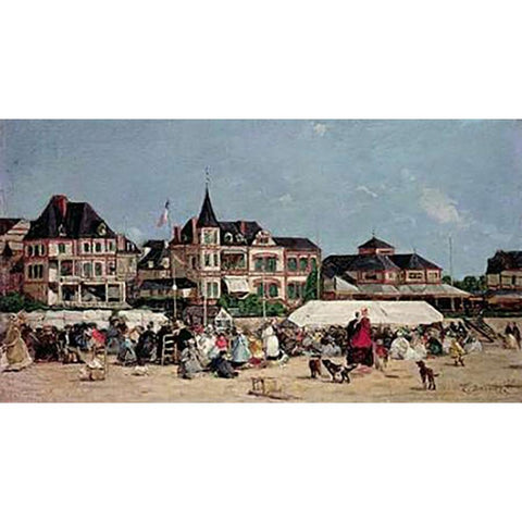 Casino De Trouville Black Modern Wood Framed Art Print with Double Matting by Boudin, Eugene