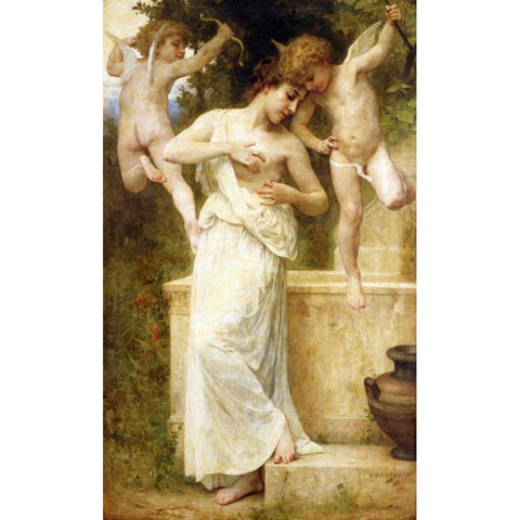 Blessures DAmour White Modern Wood Framed Art Print by Bouguereau, William-Adolphe