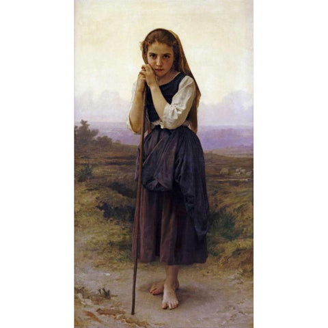 Petite Bergere Black Modern Wood Framed Art Print by Bouguereau, William-Adolphe