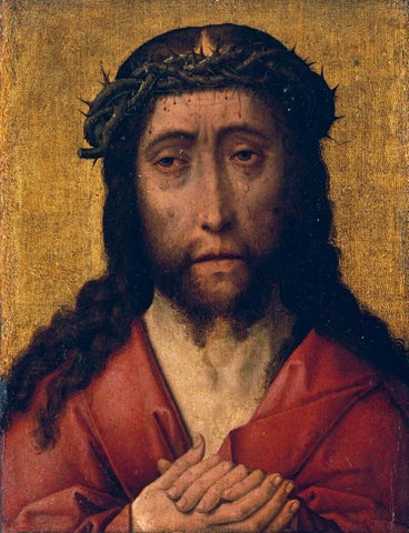 Christ, The Man of Sorrows Black Ornate Wood Framed Art Print with Double Matting by Bouts, Aelbrecht