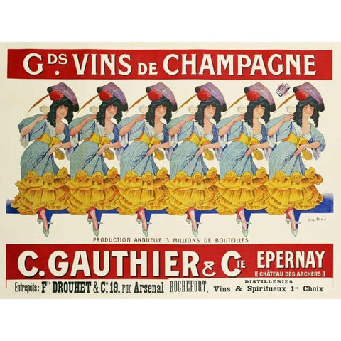 Gds Vins De Champagne, C. Gauthier and Cie Gold Ornate Wood Framed Art Print with Double Matting by Brau, Casimir