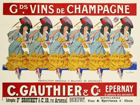 Gds Vins De Champagne, C. Gauthier and Cie Black Ornate Wood Framed Art Print with Double Matting by Brau, Casimir