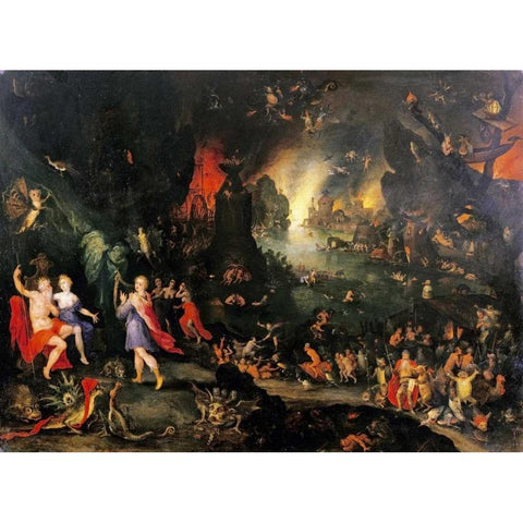 Orpheus Playing To Pluto and Persephone In The Underworld Black Modern Wood Framed Art Print with Double Matting by Jan Brueghel the Younger