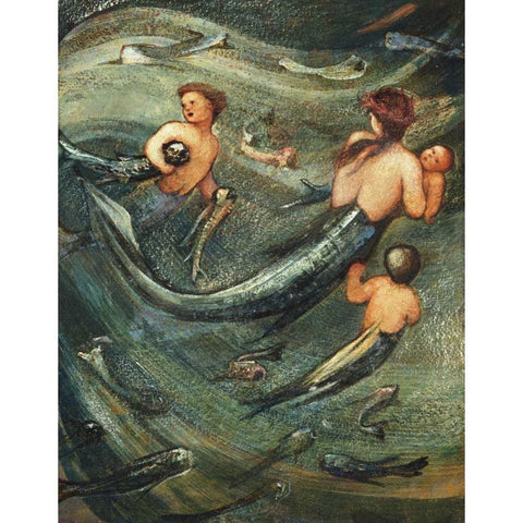 Mermaids In The Deep Black Modern Wood Framed Art Print with Double Matting by Burne-Jones, Sir Edward