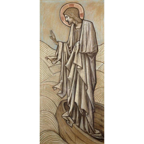 Christ Stilling The Waves Black Modern Wood Framed Art Print with Double Matting by Burne-Jones, Sir Edward