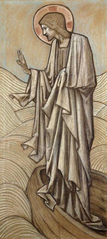 Christ Stilling The Waves White Modern Wood Framed Art Print with Double Matting by Burne-Jones, Sir Edward