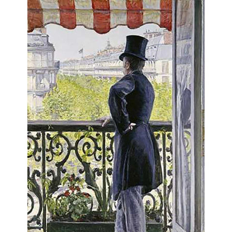 Man on a Balcony, Boulevard Haussmann Gold Ornate Wood Framed Art Print with Double Matting by Caillebotte, Gustave