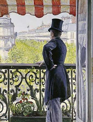 Man on a Balcony, Boulevard Haussmann Black Ornate Wood Framed Art Print with Double Matting by Caillebotte, Gustave