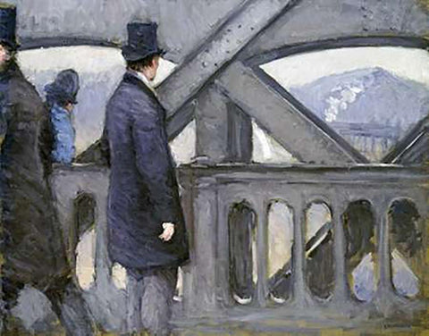 Le Pont De LEurope White Modern Wood Framed Art Print with Double Matting by Caillebotte, Gustave