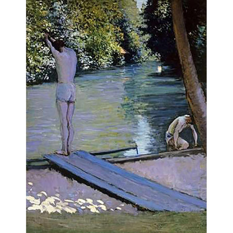 Bather About To Plunge Into The River Lyrres White Modern Wood Framed Art Print by Caillebotte, Gustave