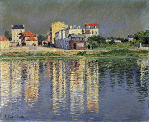 Banks of The Seine at Argenteuil Black Ornate Wood Framed Art Print with Double Matting by Caillebotte, Gustave