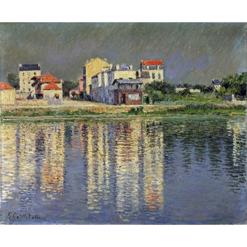 Banks of The Seine at Argenteuil Black Modern Wood Framed Art Print with Double Matting by Caillebotte, Gustave