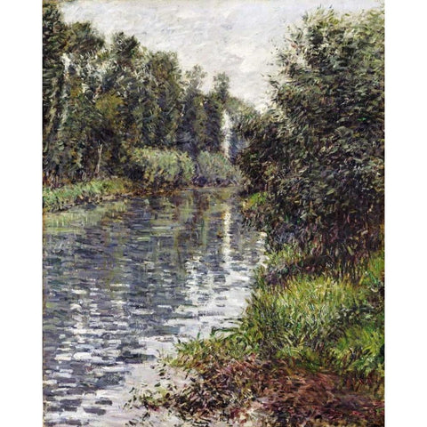 A Small Branch of The Seine, Argenteuil Black Modern Wood Framed Art Print with Double Matting by Caillebotte, Gustave