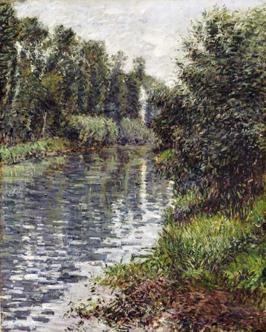 A Small Branch of The Seine, Argenteuil Black Ornate Wood Framed Art Print with Double Matting by Caillebotte, Gustave