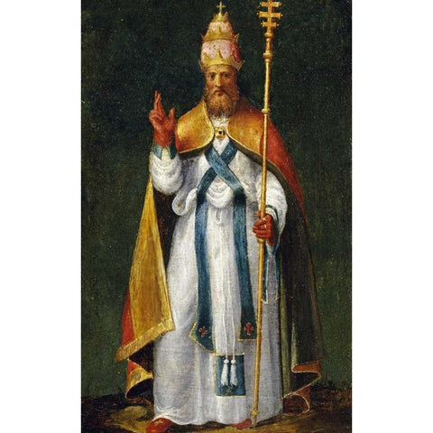 Saint Leo The Great Gold Ornate Wood Framed Art Print with Double Matting by Campi, Bernardino