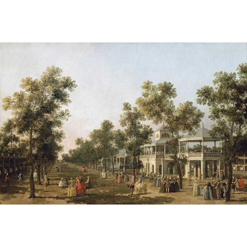 View of The Grand Walk, Vauxhall Gardens Black Modern Wood Framed Art Print by Canal, Giovanni Antonio