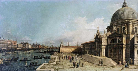 The Entrance To The Grand Canal, Venice Black Ornate Wood Framed Art Print with Double Matting by Canal, Giovanni Antonio