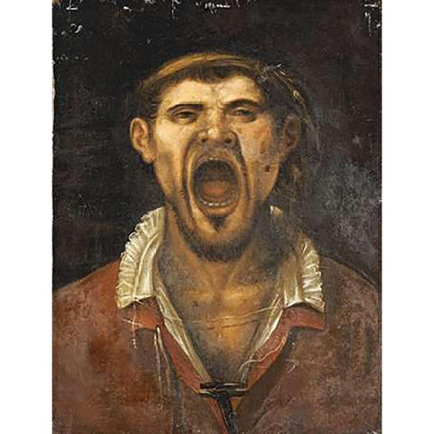 A Peasant Man, Head and Shoulders, Shouting White Modern Wood Framed Art Print by Carracci, Agostino