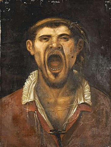 A Peasant Man, Head and Shoulders, Shouting White Modern Wood Framed Art Print with Double Matting by Carracci, Agostino