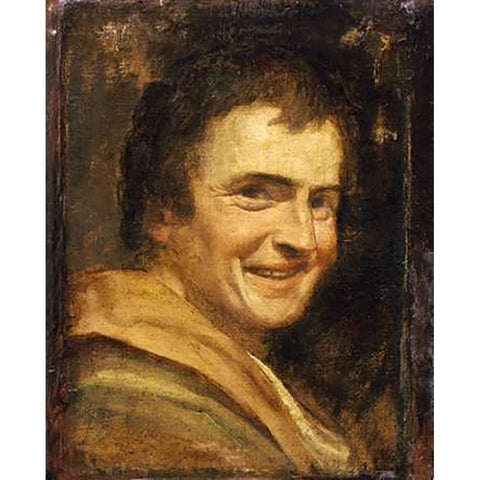 A Smiling Youth Gold Ornate Wood Framed Art Print with Double Matting by Carracci, Annibale