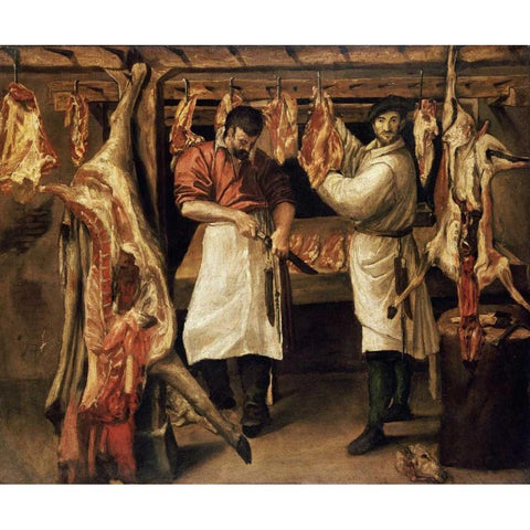 The Butchers Shop Gold Ornate Wood Framed Art Print with Double Matting by Carracci, Annibale