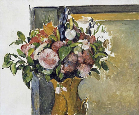 Flowers In a Vase Black Ornate Wood Framed Art Print with Double Matting by Cezanne, Paul