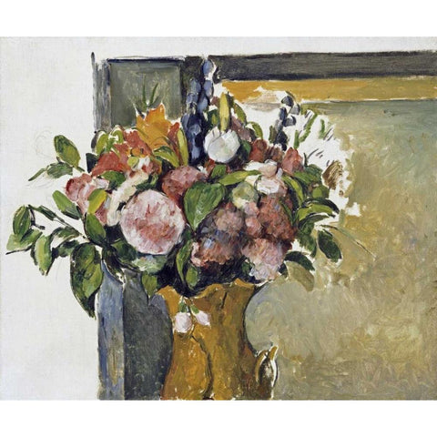 Flowers In a Vase Black Modern Wood Framed Art Print by Cezanne, Paul