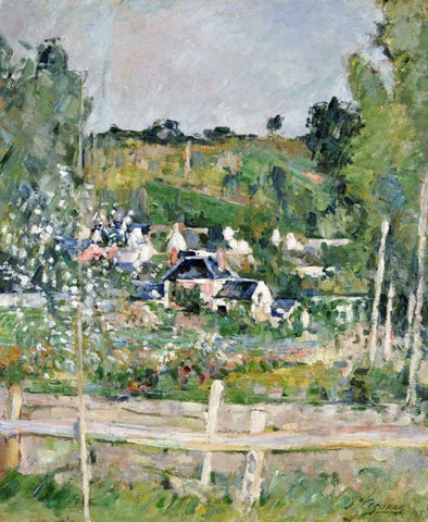 A View of Auvers-Sur-Oise; The Fence Black Ornate Wood Framed Art Print with Double Matting by Cezanne, Paul