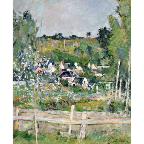 A View of Auvers-Sur-Oise; The Fence White Modern Wood Framed Art Print by Cezanne, Paul