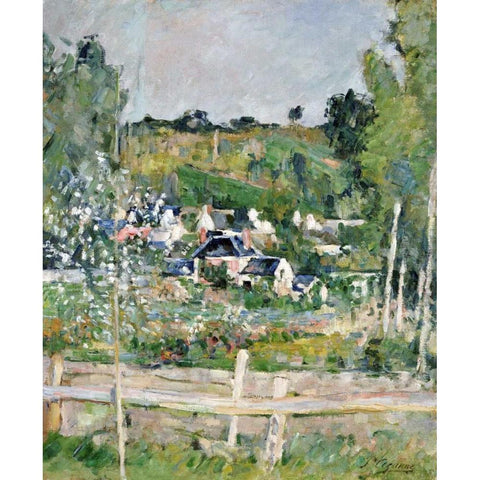 A View of Auvers-Sur-Oise; The Fence Black Modern Wood Framed Art Print with Double Matting by Cezanne, Paul