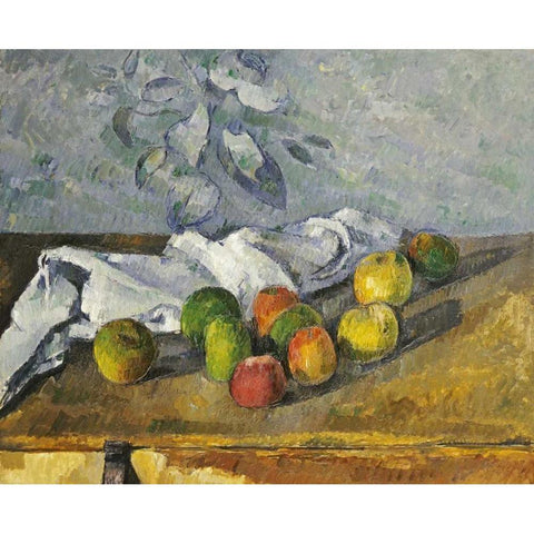 Apples and a Napkin White Modern Wood Framed Art Print by Cezanne, Paul