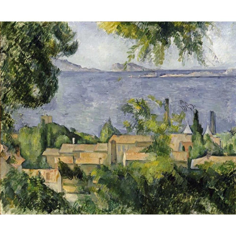 The Rooftops of LEstaque Gold Ornate Wood Framed Art Print with Double Matting by Cezanne, Paul