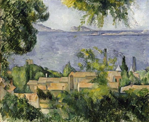 The Rooftops of LEstaque Black Ornate Wood Framed Art Print with Double Matting by Cezanne, Paul