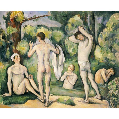 The Five Bathers Black Modern Wood Framed Art Print by Cezanne, Paul