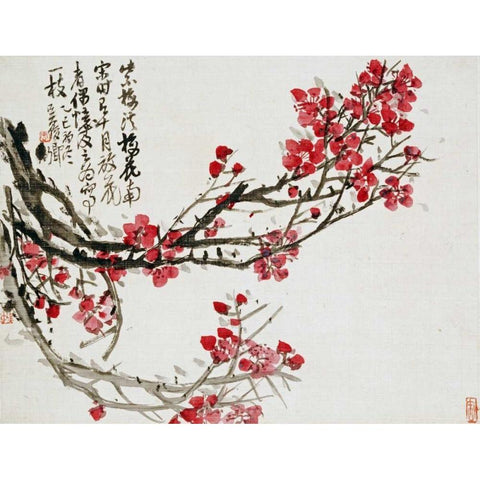 Plum Blossoms Gold Ornate Wood Framed Art Print with Double Matting by Changshuo, Wu