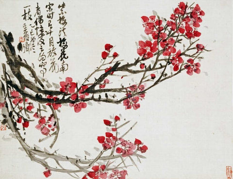 Plum Blossoms White Modern Wood Framed Art Print with Double Matting by Changshuo, Wu
