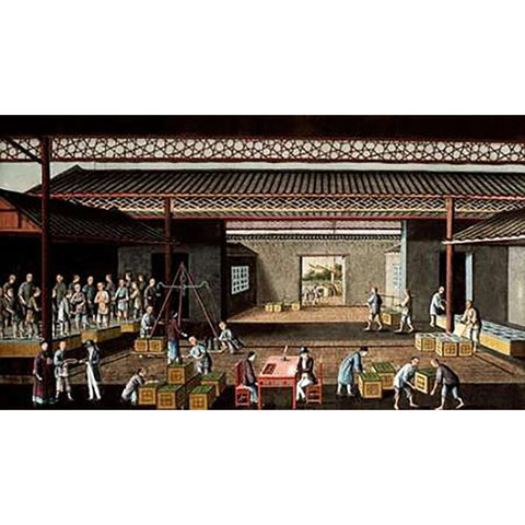 Various Stages In The Manufacture and Selling of Tea Gold Ornate Wood Framed Art Print with Double Matting by Chinese School