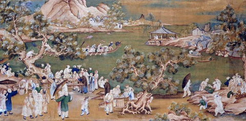 A Lake Scene With Figures Celebrating a Festival White Modern Wood Framed Art Print with Double Matting by Chinese School